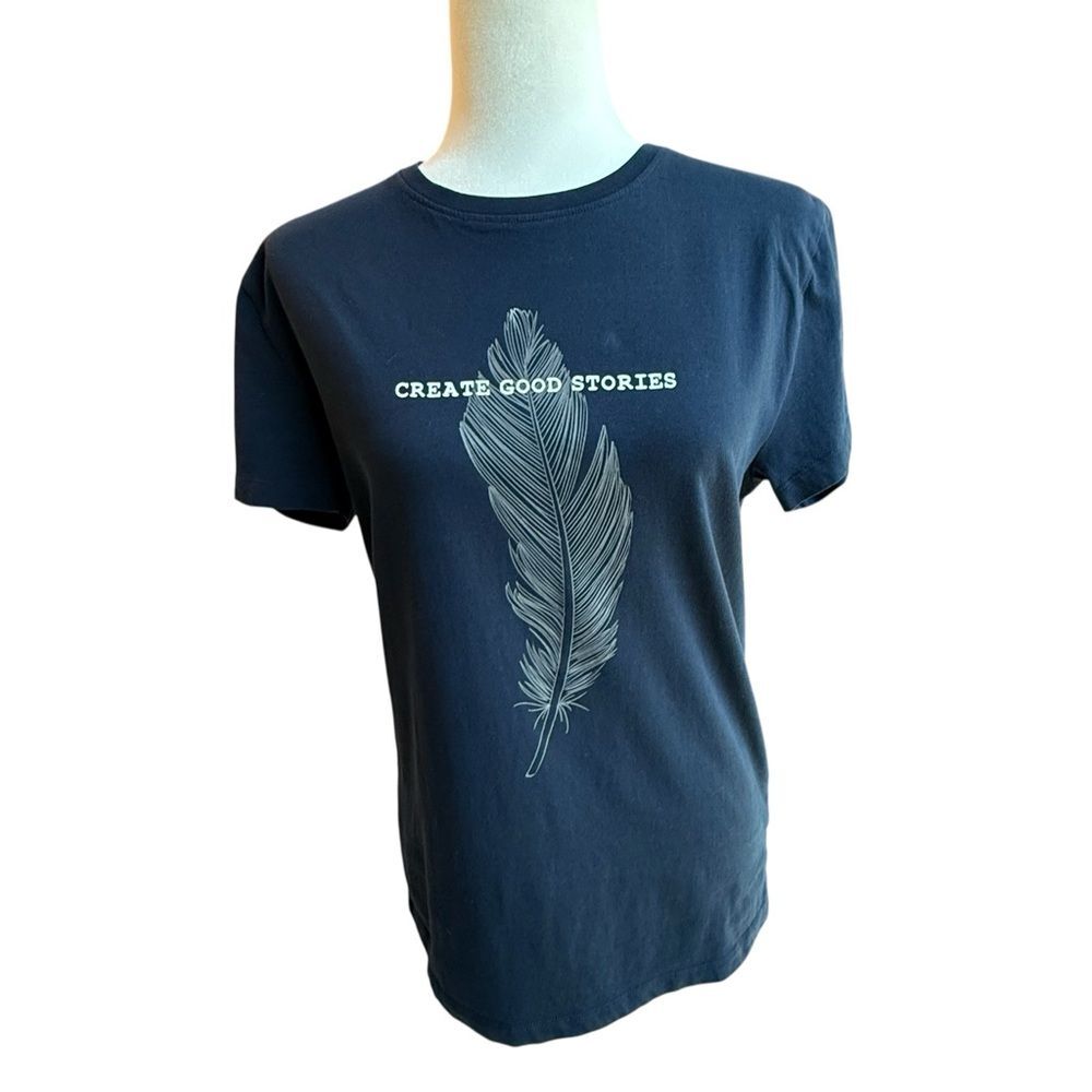 BEWAKOOF Navy Graphic Tee 100% Cotton Feather Design Create Good Stories Medium